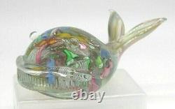 Vintage Murano AVeM label scrambled latticino glass baleen whale sculpture