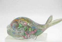 Vintage Murano AVeM label scrambled latticino glass baleen whale sculpture