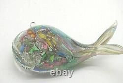 Vintage Murano AVeM label scrambled latticino glass baleen whale sculpture