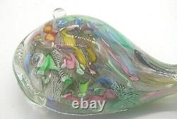 Vintage Murano AVeM label scrambled latticino glass baleen whale sculpture