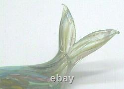 Vintage Murano AVeM label scrambled latticino glass baleen whale sculpture