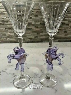 Vintage Murano Amethyst & Gold Color Elephant Flute Goblets (Pair) Hand Blown