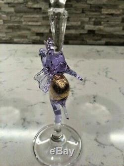 Vintage Murano Amethyst & Gold Color Elephant Flute Goblets (Pair) Hand Blown