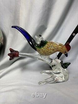 Vintage Murano Art Glass Bird On Branch Blown Glass Multicolor 9 Tall 10 Wide