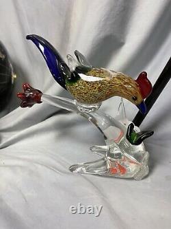Vintage Murano Art Glass Bird On Branch Blown Glass Multicolor 9 Tall 10 Wide