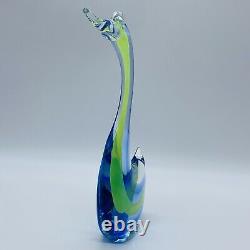 Vintage Murano Art Glass Blue & Green Swan Bird Paperweight Figurine 11T 5W