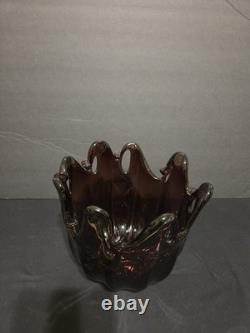 Vintage Murano Art Glass Bowl Hand-blown Purple Amethyst