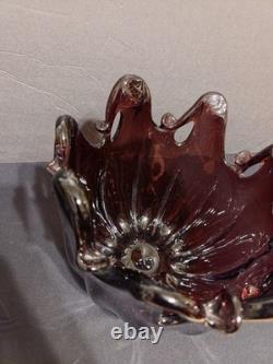 Vintage Murano Art Glass Bowl Hand-blown Purple Amethyst