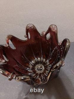 Vintage Murano Art Glass Bowl Hand-blown Purple Amethyst