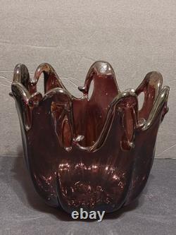 Vintage Murano Art Glass Bowl Hand-blown Purple Amethyst