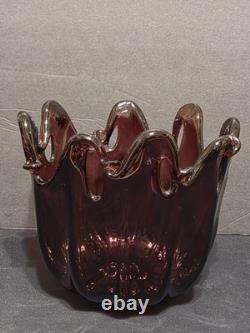 Vintage Murano Art Glass Bowl Hand-blown Purple Amethyst
