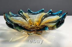 Vintage Murano Art Glass Decorative Bowl Blue & Yellow