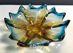 Vintage Murano Art Glass Decorative Bowl Blue & Yellow