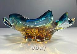 Vintage Murano Art Glass Decorative Bowl Blue & Yellow