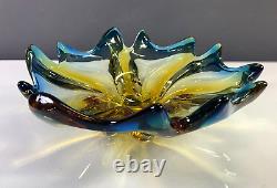 Vintage Murano Art Glass Decorative Bowl Blue & Yellow