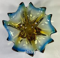 Vintage Murano Art Glass Decorative Bowl Blue & Yellow