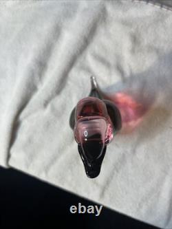 Vintage Murano Art Glass Duck Figurine Pink/Black Italy Hand Blown Very Nice