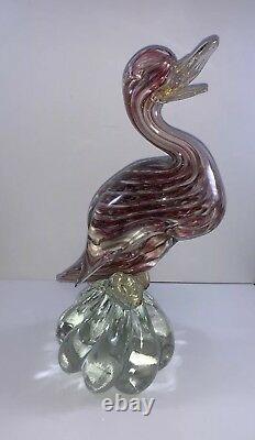 Vintage Murano Art Glass Duck Sculpture 9 3/4 Gold Flecks Hand Blown Glass