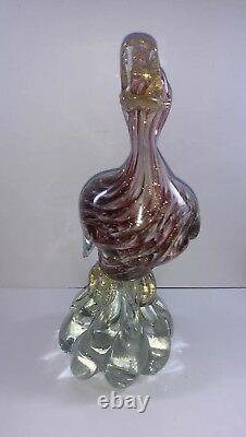 Vintage Murano Art Glass Duck Sculpture 9 3/4 Gold Flecks Hand Blown Glass