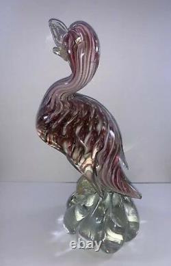 Vintage Murano Art Glass Duck Sculpture 9 3/4 Gold Flecks Hand Blown Glass