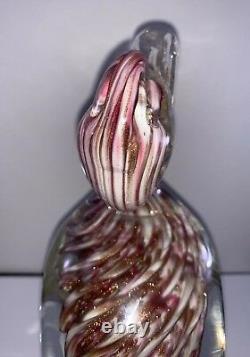 Vintage Murano Art Glass Duck Sculpture 9 3/4 Gold Flecks Hand Blown Glass