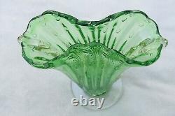 Vintage Murano Art Glass Fan Vase Green & Gold Foil Flecks