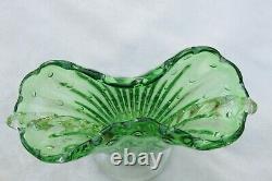 Vintage Murano Art Glass Fan Vase Green & Gold Foil Flecks