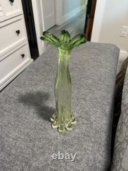 Vintage Murano Art Glass Green Gardenia Vase Murano Italy Hand Blown