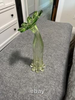 Vintage Murano Art Glass Green Gardenia Vase Murano Italy Hand Blown