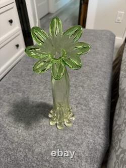 Vintage Murano Art Glass Green Gardenia Vase Murano Italy Hand Blown