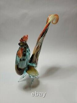 Vintage Murano Art Glass Rooster Figurine Sculpture Hand Blown Multi-Color Glass