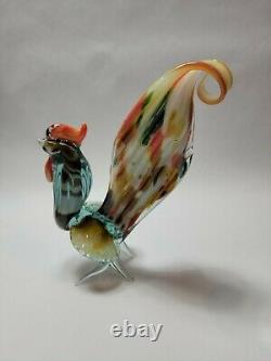 Vintage Murano Art Glass Rooster Figurine Sculpture Hand Blown Multi-Color Glass