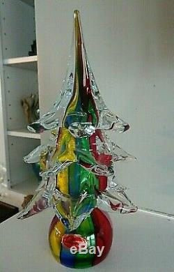 Vintage Murano Art Glass Striped Christmas Tree Figurine Sculpture with Label