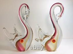 Vintage Murano Art Glass Swan Figurines Ruby Red & 24kt Gold Leaf By Rubelli 9