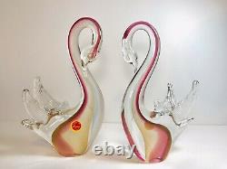 Vintage Murano Art Glass Swan Figurines Ruby Red & 24kt Gold Leaf By Rubelli 9