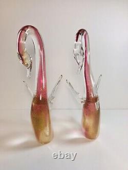 Vintage Murano Art Glass Swan Figurines Ruby Red & 24kt Gold Leaf By Rubelli 9