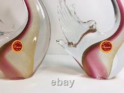 Vintage Murano Art Glass Swan Figurines Ruby Red & 24kt Gold Leaf By Rubelli 9