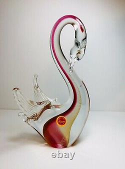 Vintage Murano Art Glass Swan Figurines Ruby Red & 24kt Gold Leaf By Rubelli 9