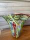 Vintage Murano Art Glass Vase Green Millefiori Style Swirl Hand Blown 11 Tall