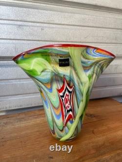 Vintage Murano Art Glass Vase Green Millefiori Style Swirl Hand Blown 11 Tall