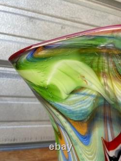 Vintage Murano Art Glass Vase Green Millefiori Style Swirl Hand Blown 11 Tall