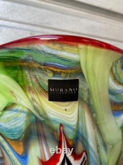 Vintage Murano Art Glass Vase Green Millefiori Style Swirl Hand Blown 11 Tall