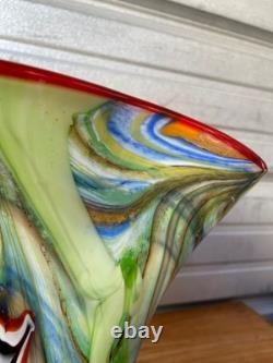 Vintage Murano Art Glass Vase Green Millefiori Style Swirl Hand Blown 11 Tall
