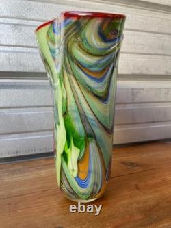 Vintage Murano Art Glass Vase Green Millefiori Style Swirl Hand Blown 11 Tall
