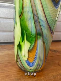 Vintage Murano Art Glass Vase Green Millefiori Style Swirl Hand Blown 11 Tall