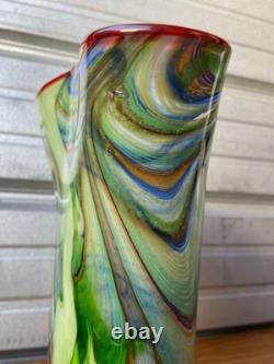 Vintage Murano Art Glass Vase Green Millefiori Style Swirl Hand Blown 11 Tall