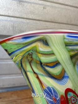 Vintage Murano Art Glass Vase Green Millefiori Style Swirl Hand Blown 11 Tall