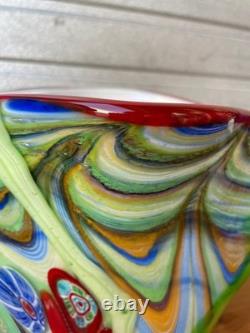 Vintage Murano Art Glass Vase Green Millefiori Style Swirl Hand Blown 11 Tall