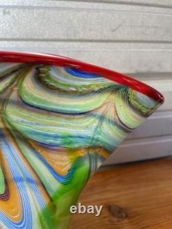 Vintage Murano Art Glass Vase Green Millefiori Style Swirl Hand Blown 11 Tall