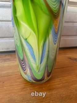 Vintage Murano Art Glass Vase Green Millefiori Style Swirl Hand Blown 11 Tall